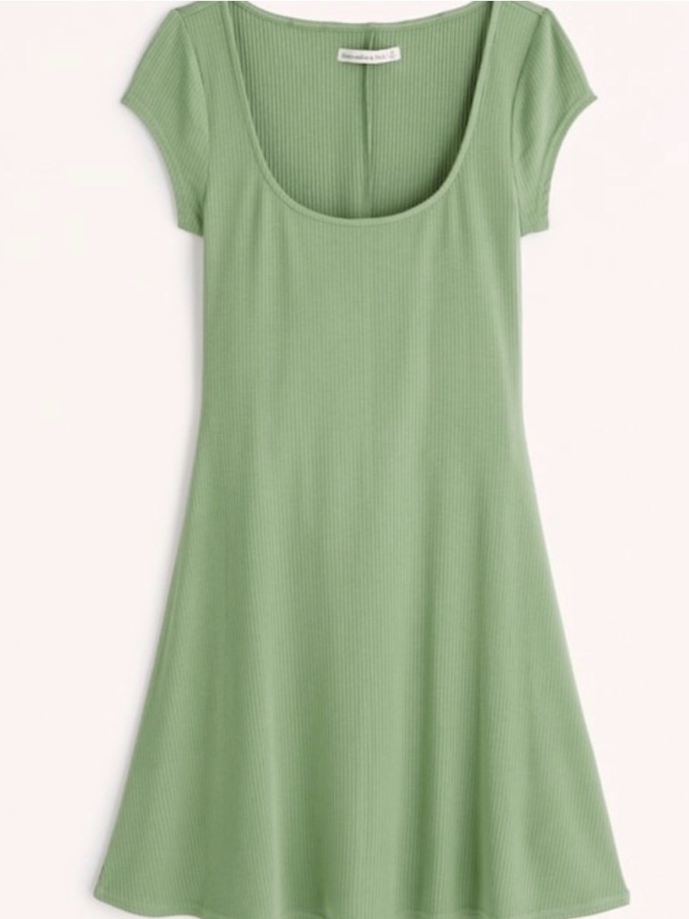 A&F Forest Goblin Y2K 90s Minimalist Clean Girl Rib Dress Sage Green S Tall ST